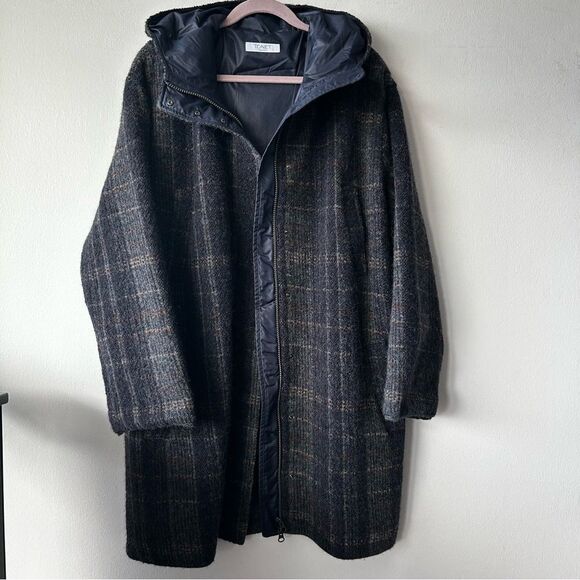 TONET made in Italy Alpaca blend Plaid Hooded Coat - Picture 3 of 11